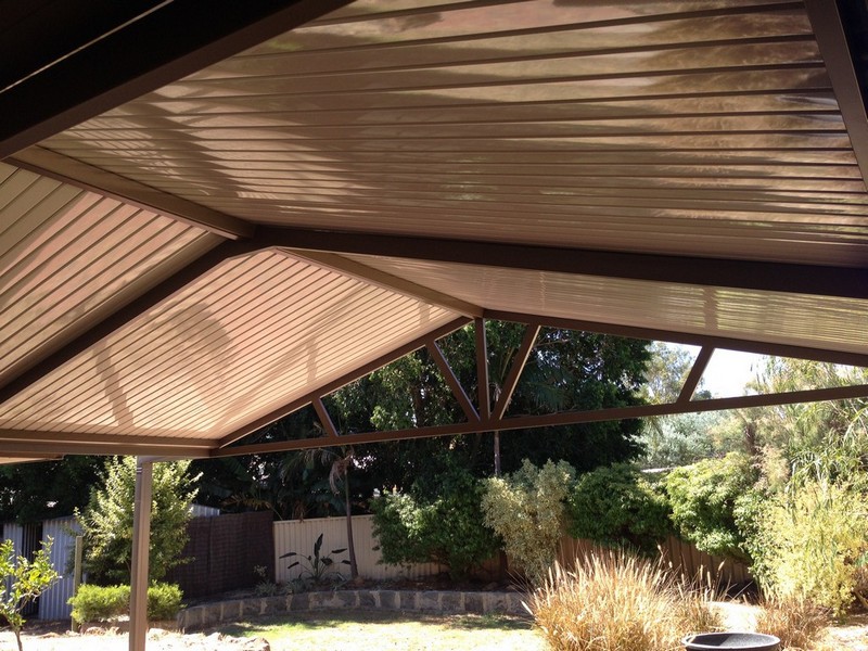 Timber Patios Perth, Alfresco Timber Lining Designs Gable Patio with C-Dek Roofing Option by Great Aussie Patios.