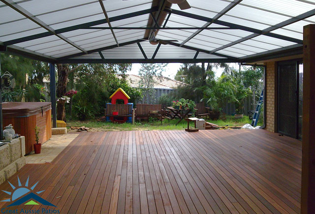 Great outdoor entertaining under gable roofing
