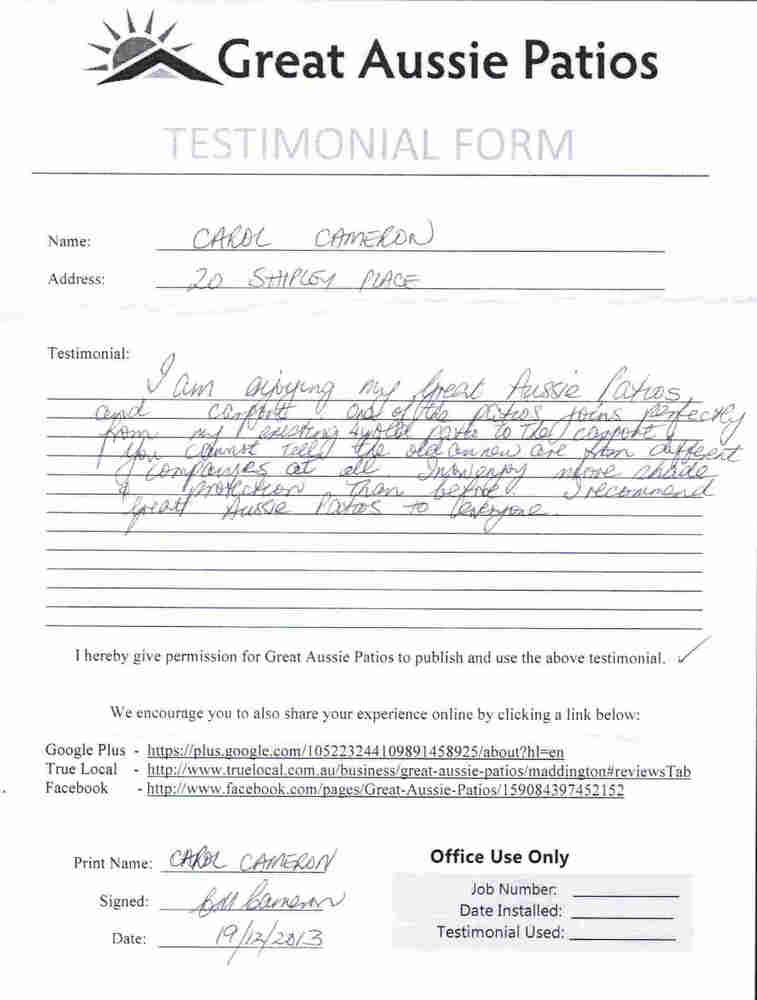 Great Aussie Patio Testimonials