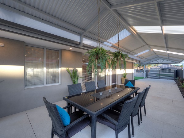 outdoor dining set up under patio