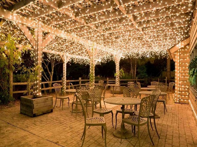 fairy lights on a patio