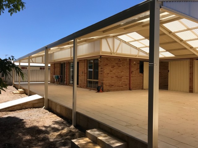gable patio with steel and poly roof by great aussie patios